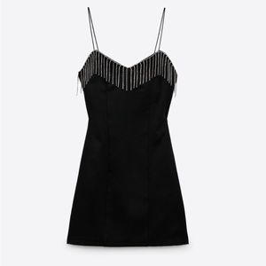 rhinestone fringe black Zara dress
